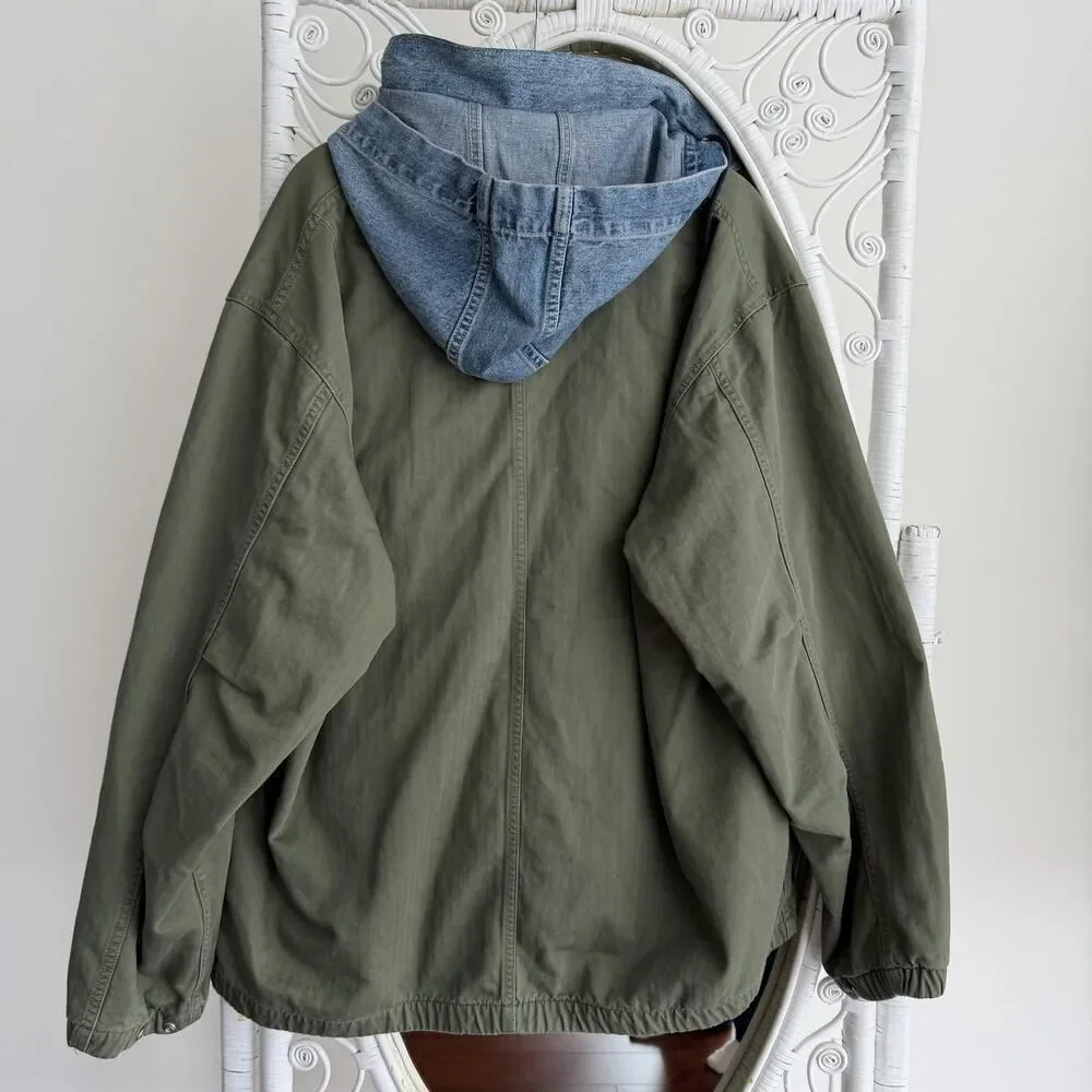 Levi's Premium‎ Jacket Mens XL Green Hooded Work Pocket Canvas Military Utility